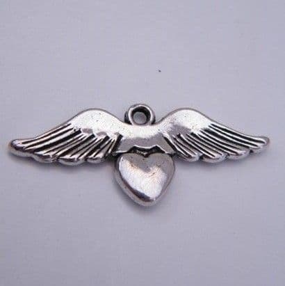 Angel Wings With Heart Personalised Keyring - Double Charm Beaded Style