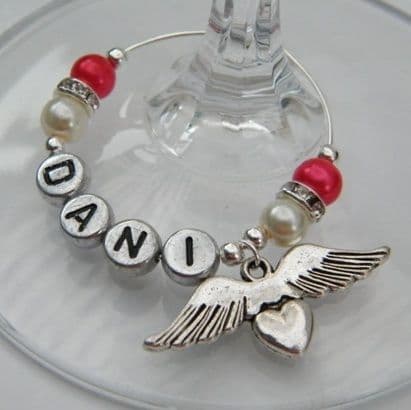 Angel Wings With Heart Personalised Wine Glass Charm - Elegance Style