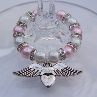 Angel Wings With Heart Wine Glass Charm - Full Sparkle Style