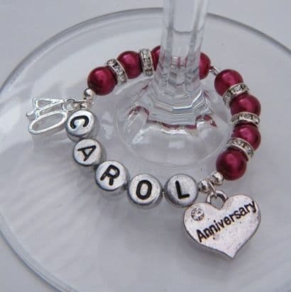 Anniversary Personalised Wine Glass Charm - Double Charm Full Sparkle Style