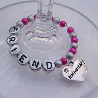 Anniversary Personalised Wine Glass Charm - Full Bead Style