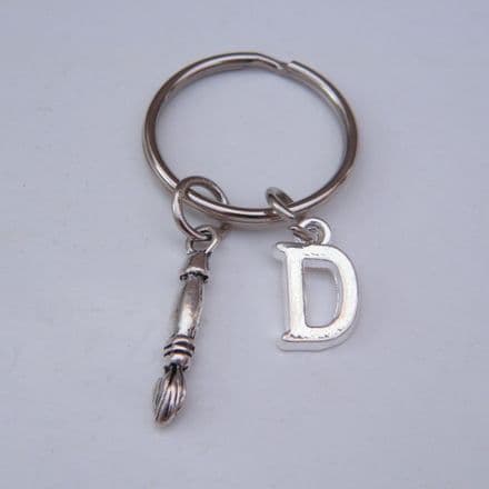 Artist Painting Brush Keyring - Initial Charm Style