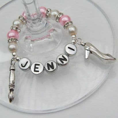 Artist Painting Brush Personalised Wine Glass Charm - Double Charm Full Sparkle Style