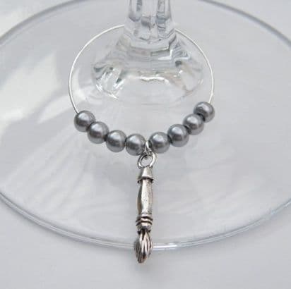 Artist Painting Brush Wine Glass Charm - Beaded Style