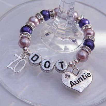 Auntie Personalised Wine Glass Charm - Double Charm Full Sparkle Style
