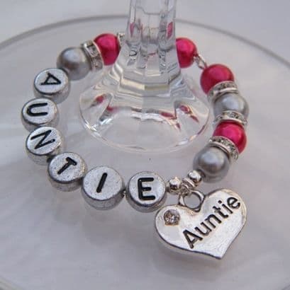 Auntie Personalised Wine Glass Charm - Full Sparkle Style