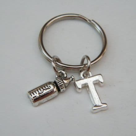 Baby Bottle Keyring - Initial Charm Style