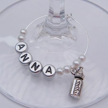 Baby Bottle Personalised Wine Glass Charm