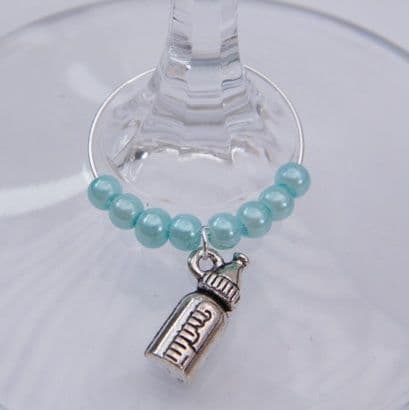 Baby Bottle Wine Glass Charm - Beaded Style