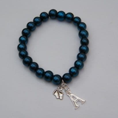 Baby Feet Initial Bracelet - Beaded Style