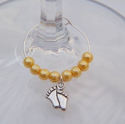 Baby Feet Wine Glass Charm - Beaded Style