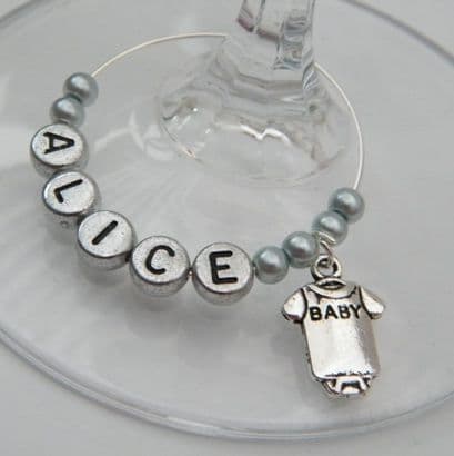 Baby Grow Personalised Wine Glass Charm
