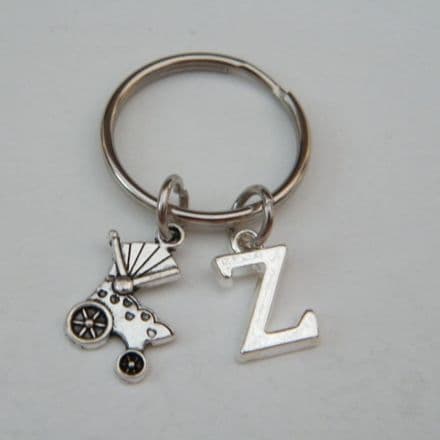 Baby Pram Keyring - Initial Charm Style