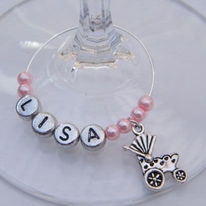 Baby Pram Personalised Wine Glass Charm