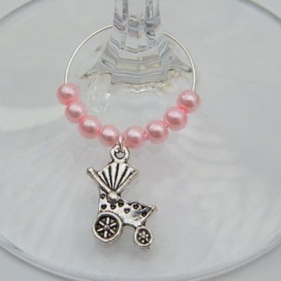 Baby Pram Wine Glass Charm - Beaded Style