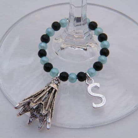 Badminton Shuttlecock Wine Glass Charm - Initial Full Bead Style