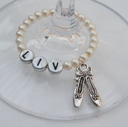 Ballet Shoes Personalised Wine Glass Charm - Full Bead Style
