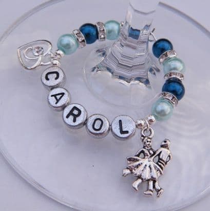 Ballroom Dancing Personalised Wine Glass Charm - Double Charm Full Sparkle Style