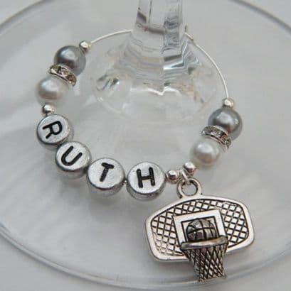 Basketball Personalised Wine Glass Charm - Elegance Style