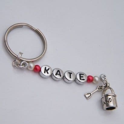 Beach Bucket & Spade Personalised Keyring