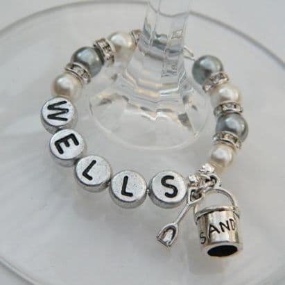 Beach Bucket & Spade Personalised Wine Glass Charm - Full Sparkle Style