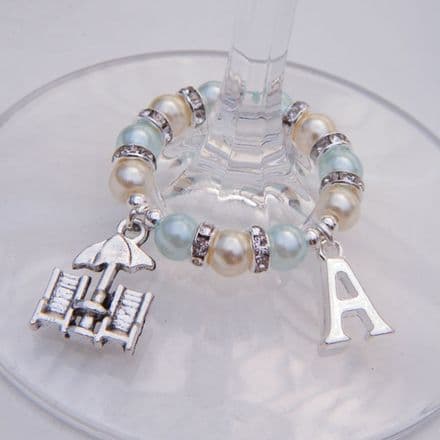 Beach Chairs Wine Glass Charm - Initial Full Sparkle Style