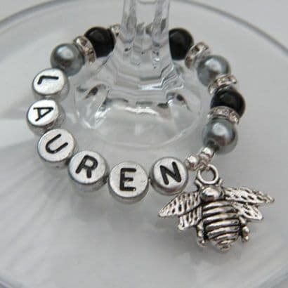 Bee Personalised Wine Glass Charm - Full Sparkle Style