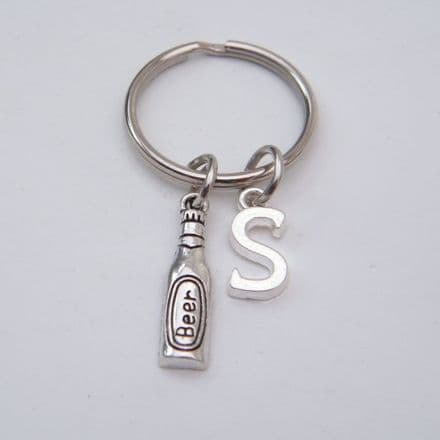 Beer Bottle Keyring - Initial Charm Style