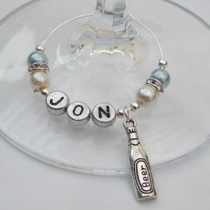 Beer Bottle Personalised Wine Glass Charm - Elegance Style