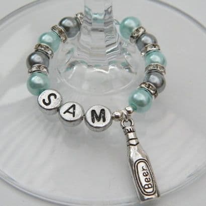 Beer Bottle Personalised Wine Glass Charm - Full Sparkle Style