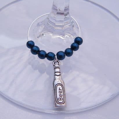 Beer Bottle Wine Glass Charm - Beaded Style