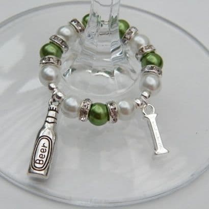 Beer Bottle Wine Glass Charm - Initial Full Sparkle Style