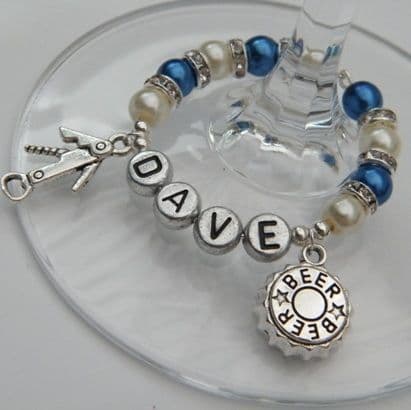 Beer Cap Personalised Wine Glass Charm - Double Charm Full Sparkle Style