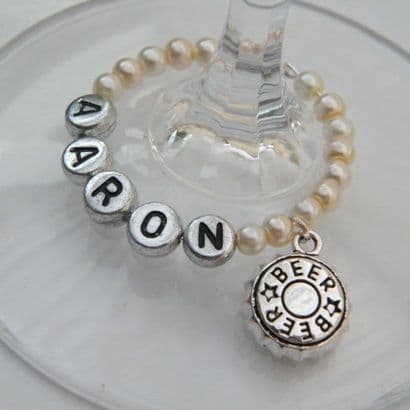 Beer Cap Personalised Wine Glass Charm - Full Bead Style