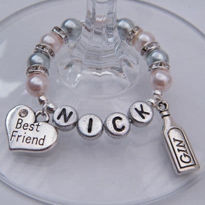 Best Friend Personalised Wine Glass Charm - Double Charm Full Sparkle Style