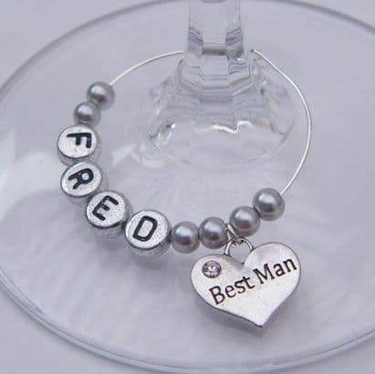 Best Man Personalised Wine Glass Charm