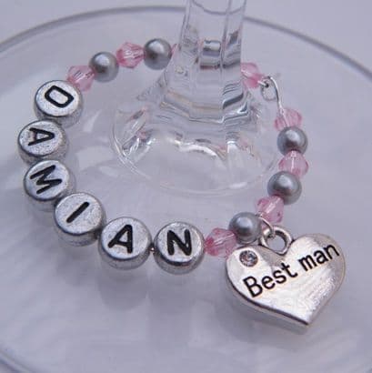 Best Man Personalised Wine Glass Charm - Full Bead Style