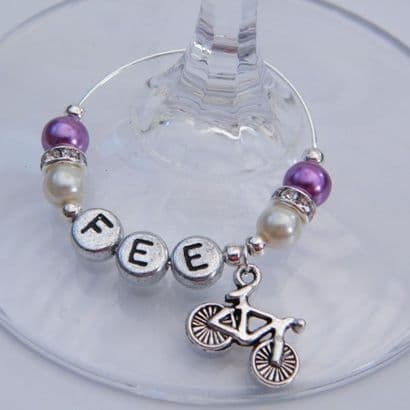 Bicycle Personalised Wine Glass Charm - Elegance Style