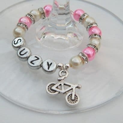Bicycle Personalised Wine Glass Charm - Full Sparkle Style