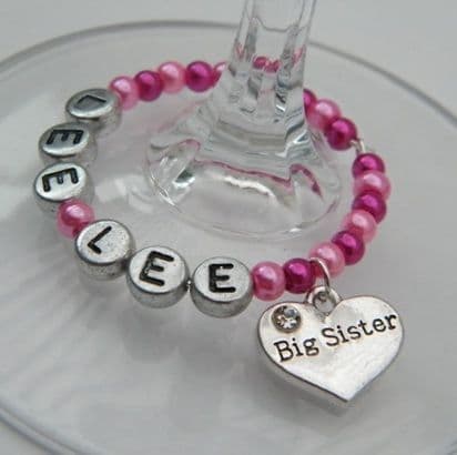 Big Sister Personalised Wine Glass Charm - Full Bead Style