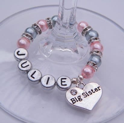 Big Sister Personalised Wine Glass Charm - Full Sparkle Style