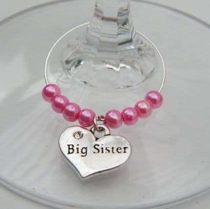 Big Sister Wine Glass Charm - Beaded Style