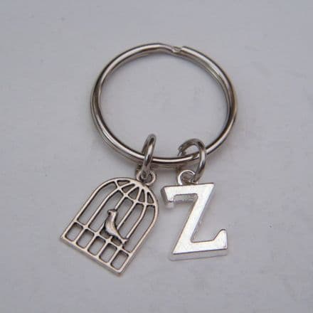 Bird Cage Keyring - Initial Charm Style