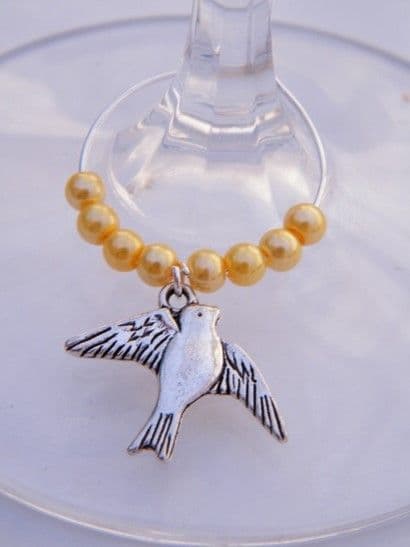 Bird Wine Glass Charm - Beaded Style