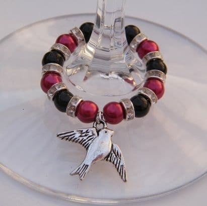 Bird Wine Glass Charm - Full Sparkle Style