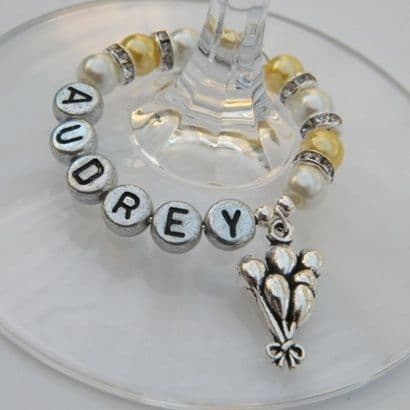 Birthday Balloons Personalised Wine Glass Charm - Full Sparkle Style