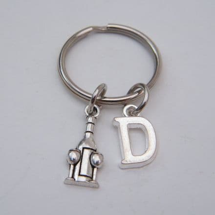 Bottle & Glasses Keyring - Initial Charm Style