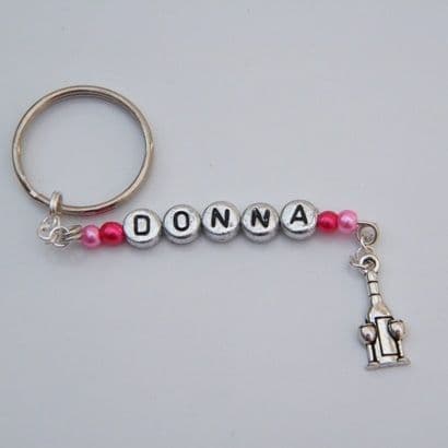 Bottle & Glasses Personalised Keyring