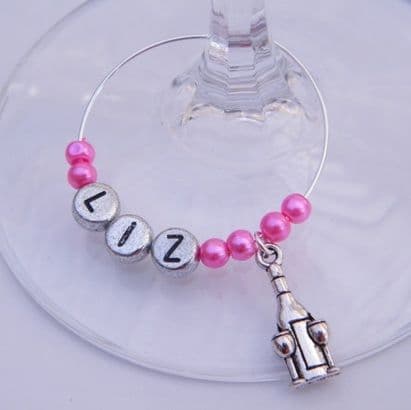 Bottle & Glasses Personalised Wine Glass Charm