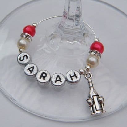Bottle & Glasses Personalised Wine Glass Charm - Elegance Style